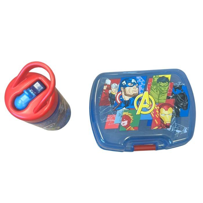 Avengers Kinder-Essset mit Brotdose und 420ml Trinkflasche Kunststoff Blau für Schule und Ausflüge
