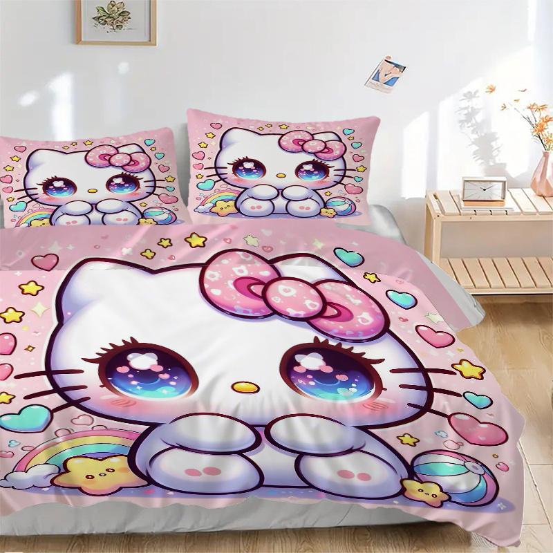 

3pcs Cartoon Hello Kitty s Magical Adventure Printed Quilt Set - Soft and Comfortable Quilt Cover for Bedroom, Guest Room and Dormitory Deco 135x200cm