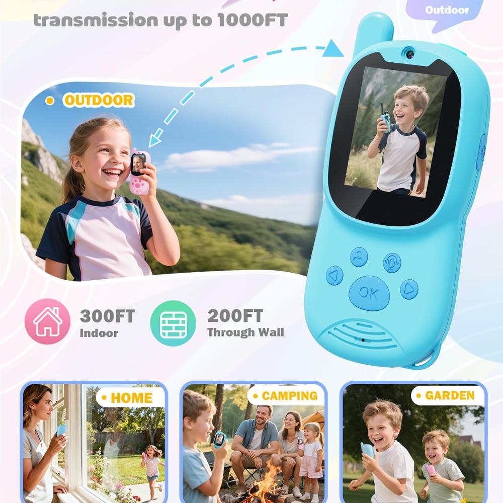 2pcs Video Walkie Talkies Kids Rechargeable Handheld Intercom Built-in Camera Video Indoor outdoor Family Games Camping Hiking