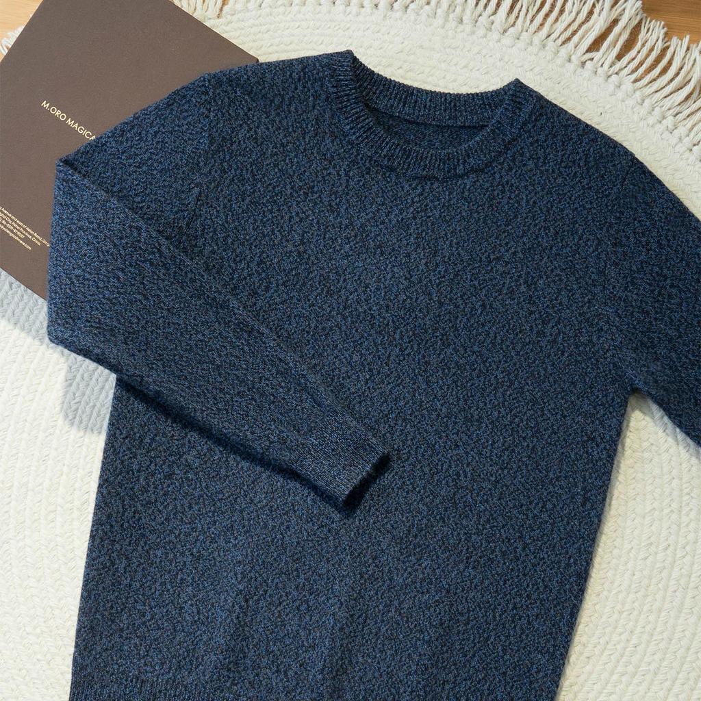 Men's Thickened Cashmere Sweater, 7-Gauge Knit, Round Neck, Plain, Autumn-Winter Base Layer.
