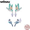 WOSTU 100% 925 Sterling SilverKingfisher Stud Earrings For Women Wedding Fashion Anniversary Jewelry