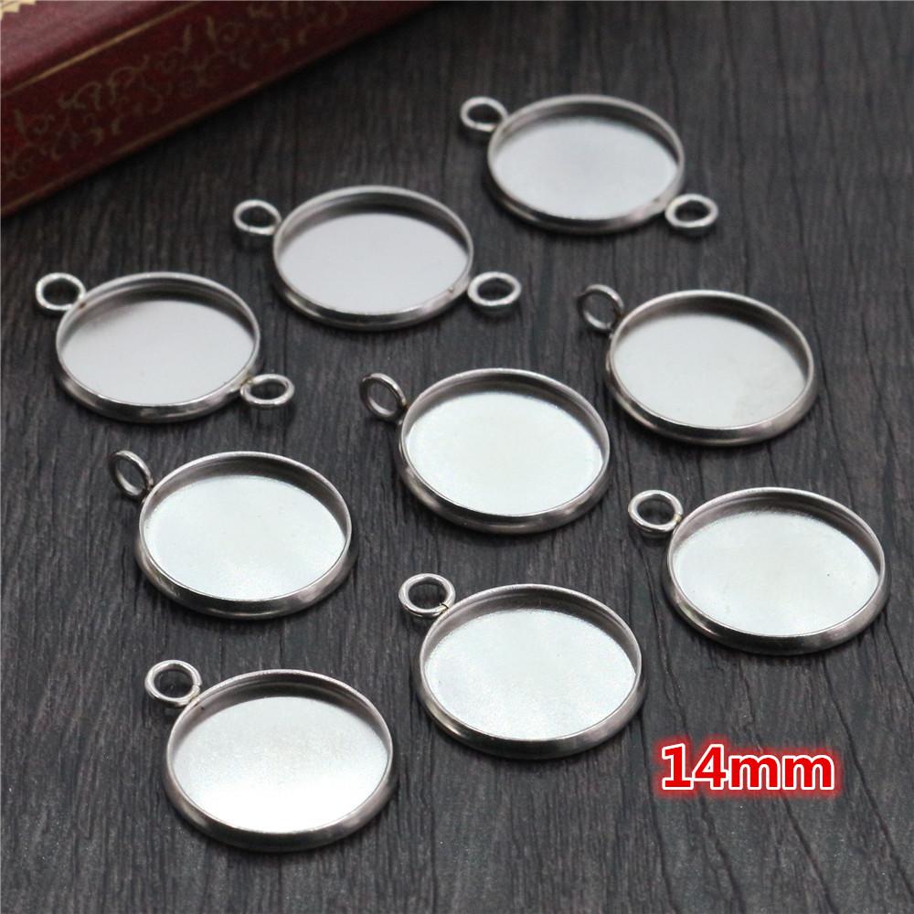 20pcs 14mm Inner Size No Fade Stainless Steel Pendant Cameo Cabochon Blank Base Settings DIY Jewelry Making Accessories Findings