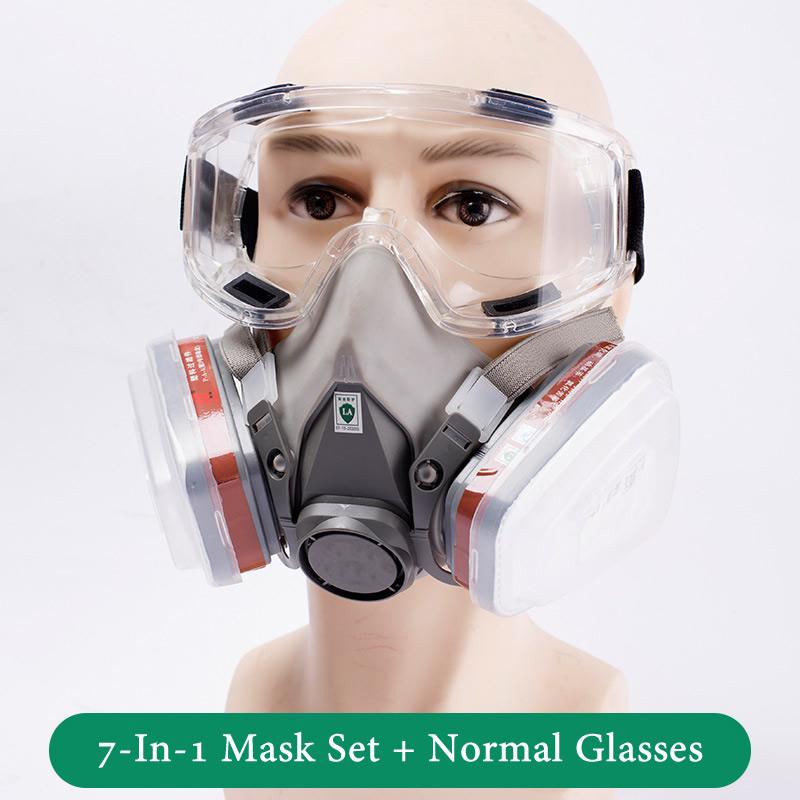 7-In-1 6200 Dust  Half Face Reusable Respirator Dual Filters P-A-1 Safety Glasses For Painting Spraying Work Protection