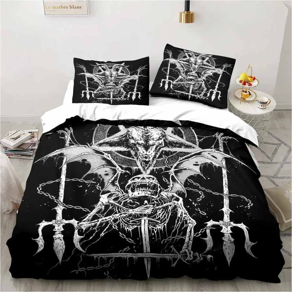 Satanic Bedding Demon Twin Bedding Hell Death Set 3 Piece Comforter Set Bed Duvet Cover Double King Cover Home Textile