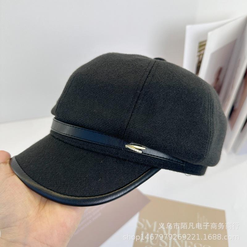 Vintage British woolen hat Children's wide brim shows small face Breathable octagonal hat Fashion versatile painter hat Newsboy hat