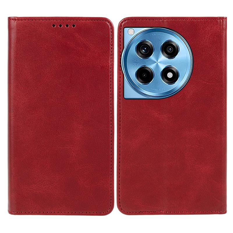 

For OnePlus 12R 5G/Ace 3 5G Case PU Leather Calf Texture Business Style Magnetic Card Slot Phone Cover Red