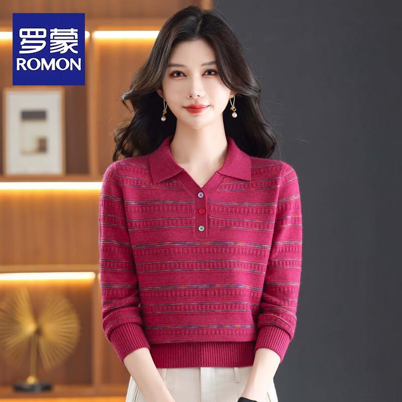 ROMON Women's Striped Square Neck Long Sleeve Knit Sweater