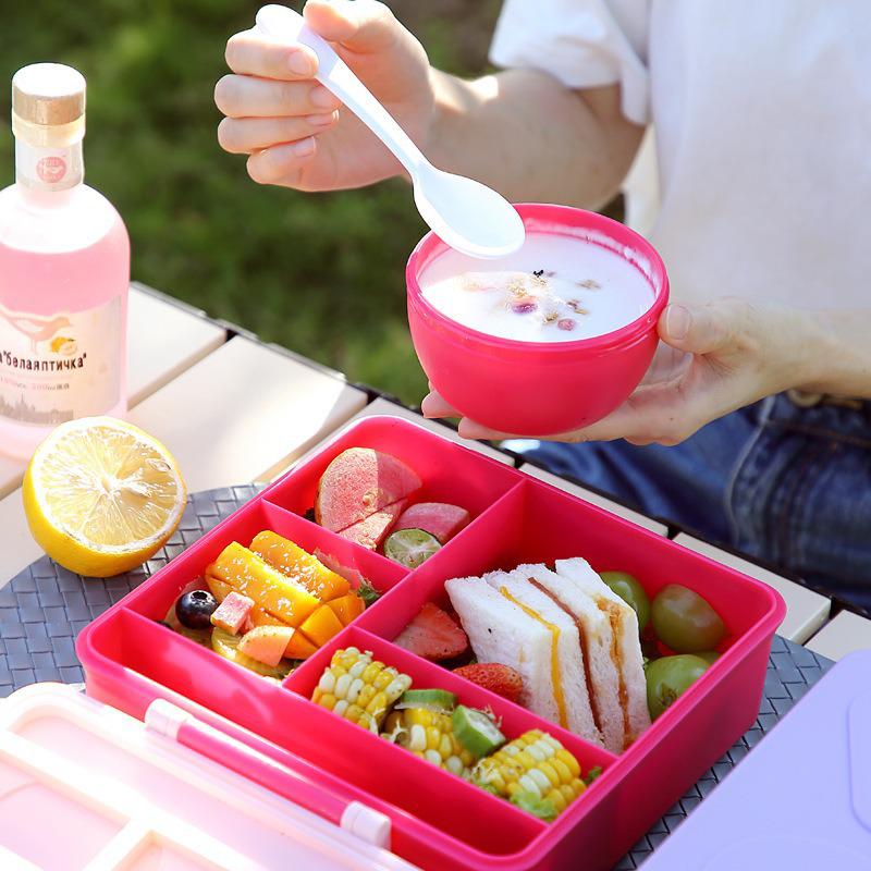 Creative Student Bento Lunch Box: Portable, Large Capacity, with Handle for Travel & Camping