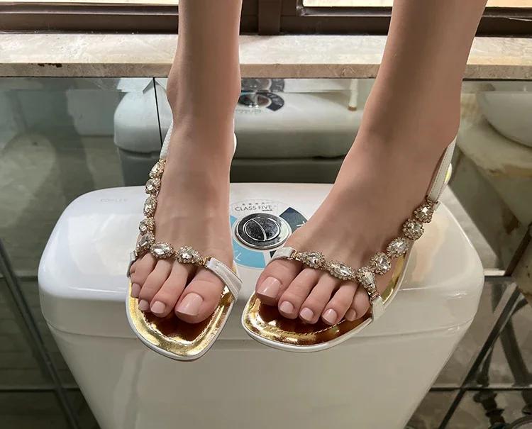 Fashion Rhinestone Bling Bling Summer Women Sandals Gold/white/black 5Cm/8Cm Thin Heel Back Strap Fashion Sandals Crystal Shiny Shoes