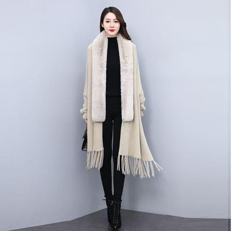 

Осенне-зимний женский вязаный кардиган темперамент шаль средней и длинной накидка для молодых женщин one size хаки