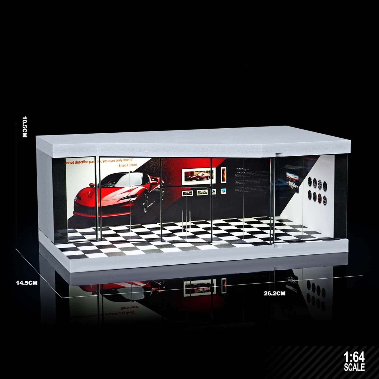

1:64 Garage Display Case Exhibition Hall Diorama Lighted Diecast Car Collectibles for Black and white grid