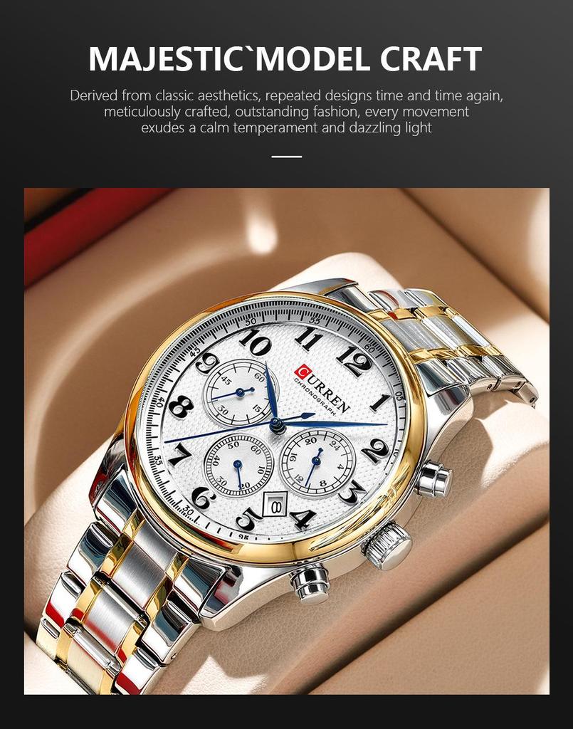CURREN 8466 Men's Multifunctional Steel Chronograph Quartz Watch