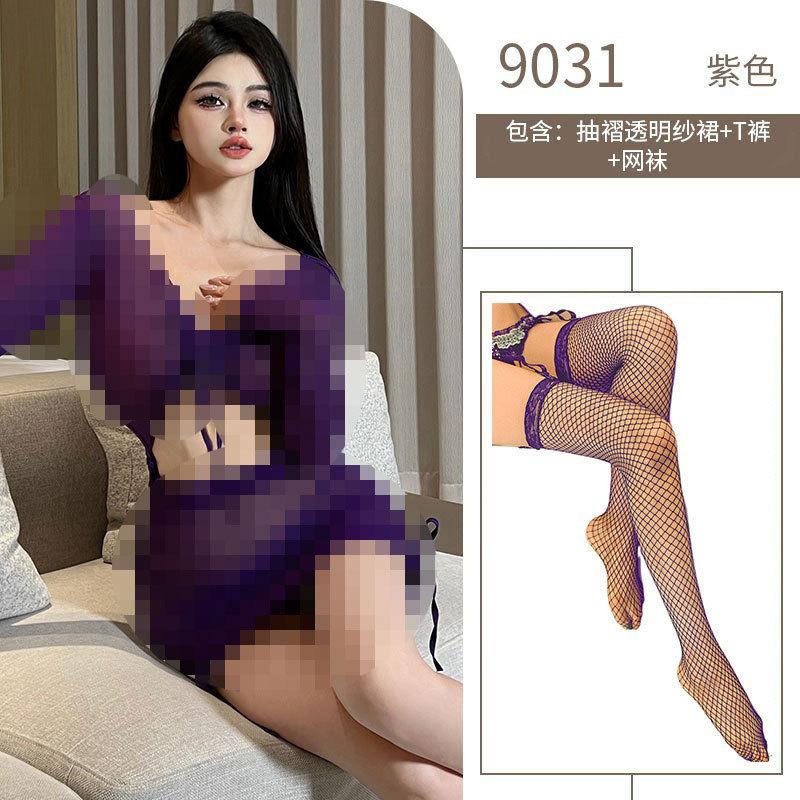 Sexy hollow mesh lace-up lingerie seduces spice girls perspective hip wrap slim nightclub uniform suit
