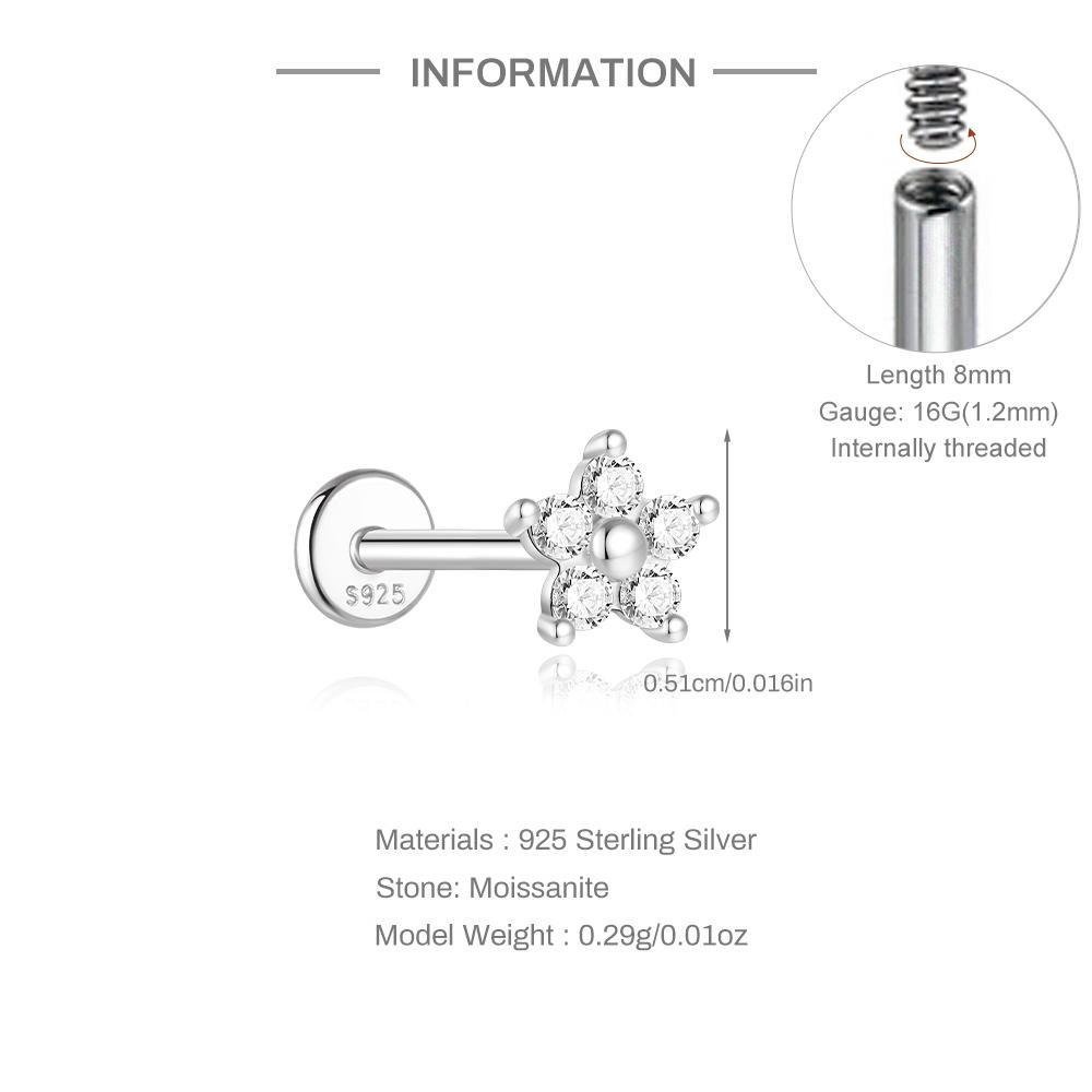 AIDE 925 Silver 1PC Mini Moissanite Four-Claw Screw Stud Earrings Casual Design DIY INS Ear Studs For Lady Jewelry