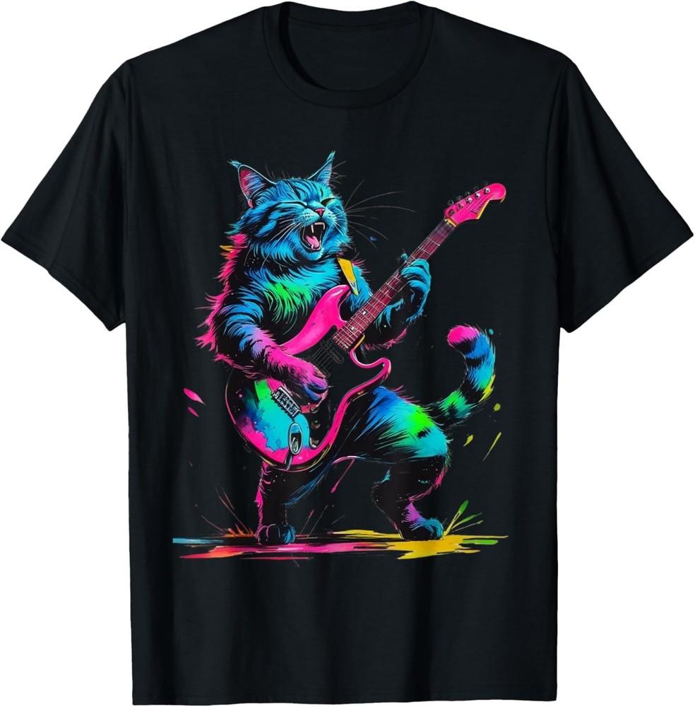 Cat Playing Guitar Rock And Roll Rock Star For Men Women Kid T-Shirt Unisex T-Shirt S