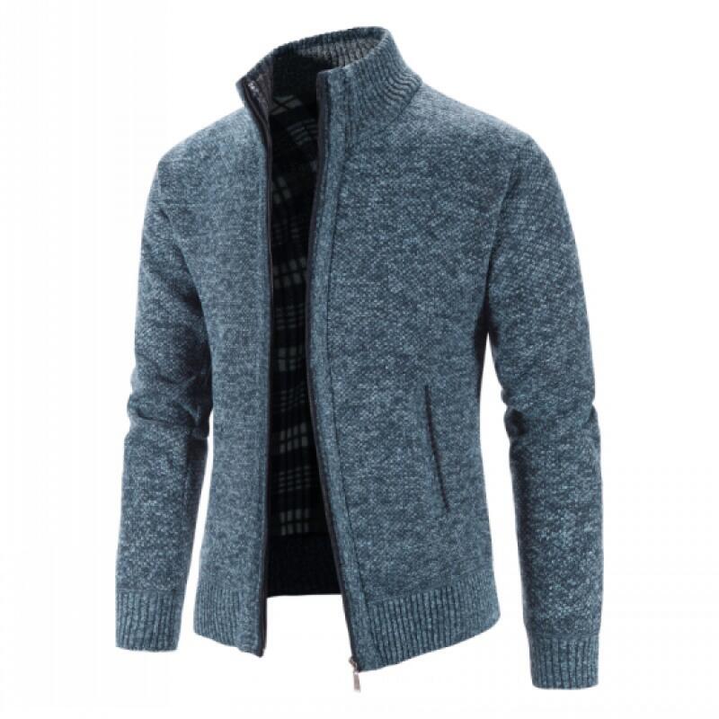 Autumn Winter Men Plush Thickened Stand Collar Jacket Male Half High Neck Knitted Cardigan Men Soild Color Fleece Sweater