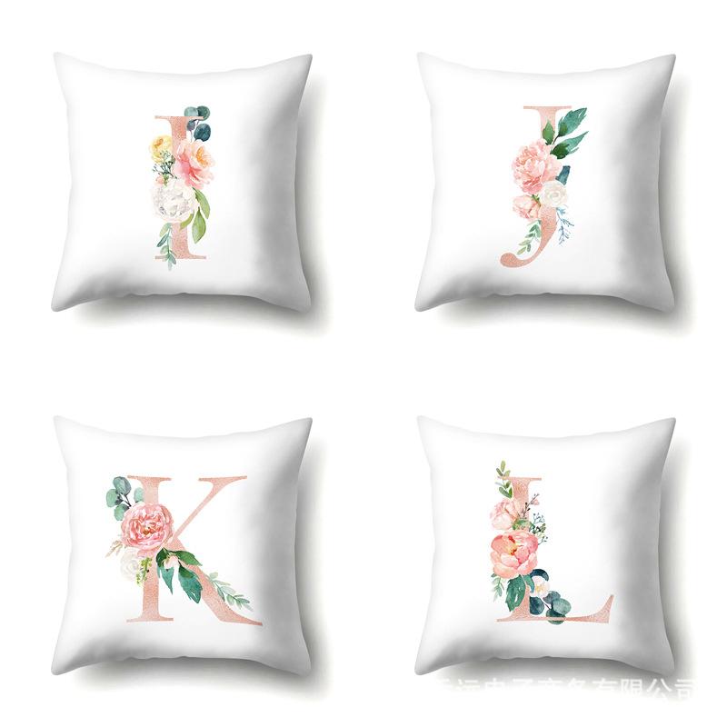 Polyester Pillowcase Home Pink Floral Decorative Print Pillowcase 26 English Letter Cushion Cover