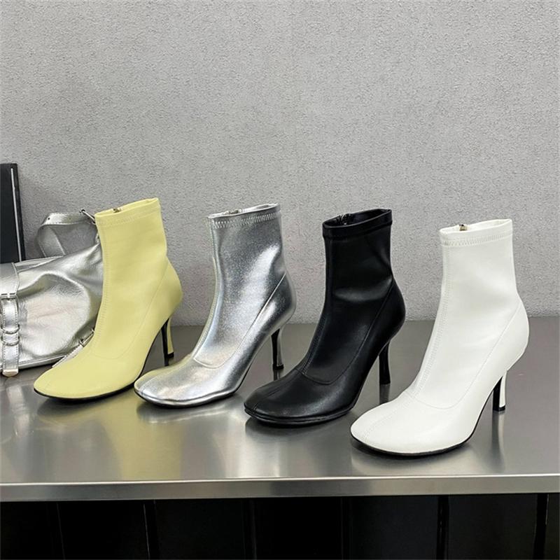 Eilyken Spring Autumn Round Toe Women Ankle Boots Concise Thin High Heels Shoes Fashion Side Zipper Short Booties