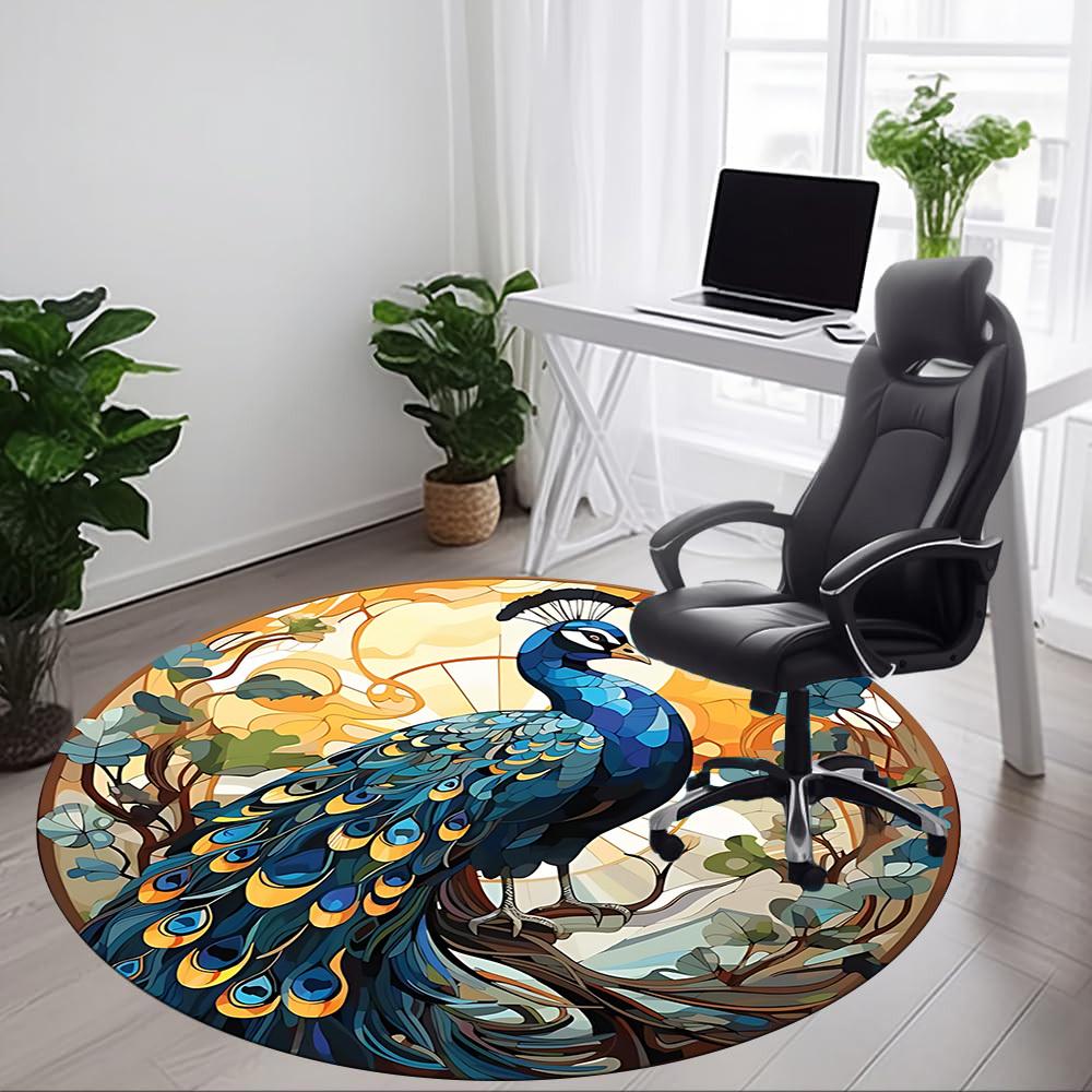 1pc Peacock Art Nouveau Office Round Area Rug, Under Office Chairs Bedroom Living Room Home Decor, Room Deco, Available In Various Sizes