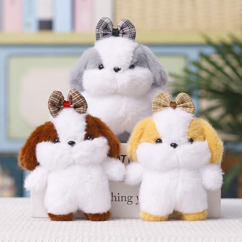 Plush Dog Charm Toy With Cartoon Bow For Wedding Decor And Gift Use