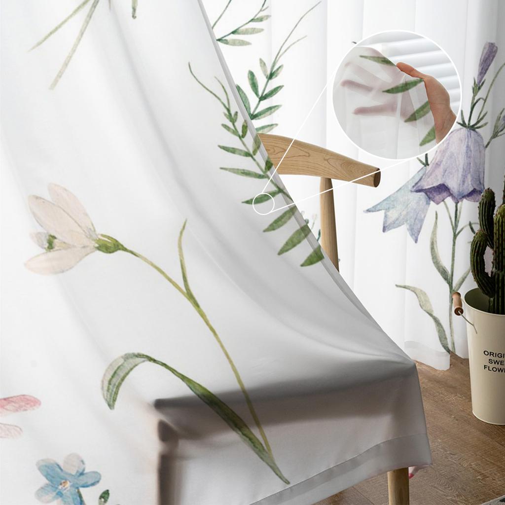 Flower Petals Ladybird Dragonfly Insect Sheer Curtains for Living Room Modern Voile Curtain Bedroom Tulle Curtains Window Drapes