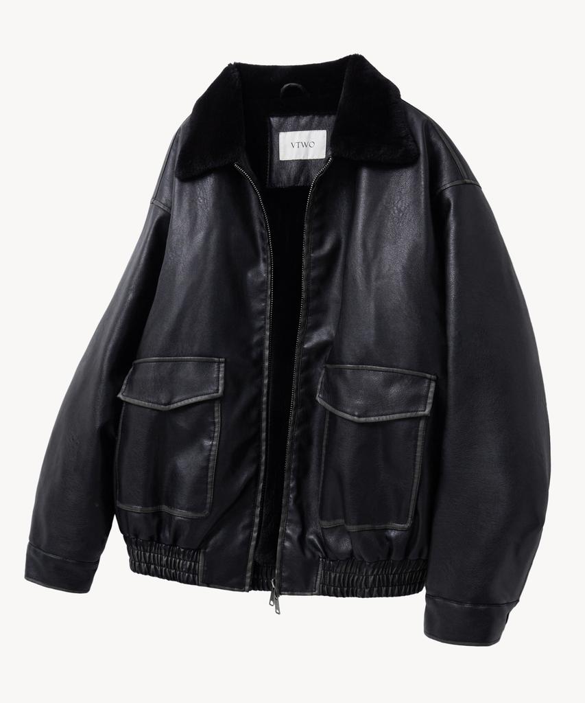 Vtwo 8293 Vintage Washed Shearling Jacket (Black)