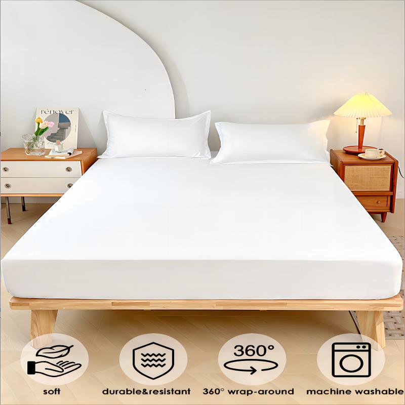 1Pc Plain Color Waterproof Mattress Coverpolyester Material Thin Breathablebedroom Four Seasons Apply Practical Household Product