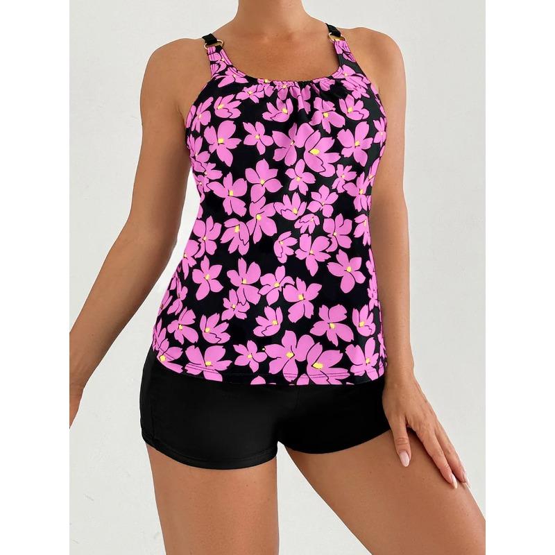 2026 Sexy Strappy Tankini Floral Printed Swimsuit Women Two Pieces Shorts Swimwear Female Bathing Swimming Suit Beachwear Summer