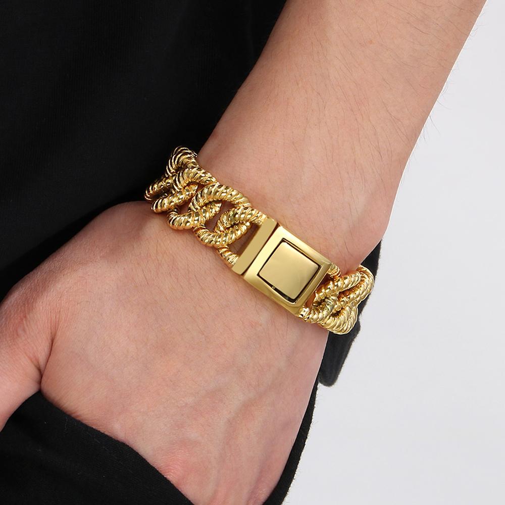 Vintage 316L Stainless Steel 19MM Width Twist Chain Bracelet for Men Men's Bracelets Birthday Jewelry Gifts for Dad Boyfriend
