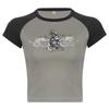 Harajuku Graphic Crop Top Stitched Short Sleeve Vintage Print T-shirt Summer Grunge 2000s T Shirts for Women Y2k Fashion