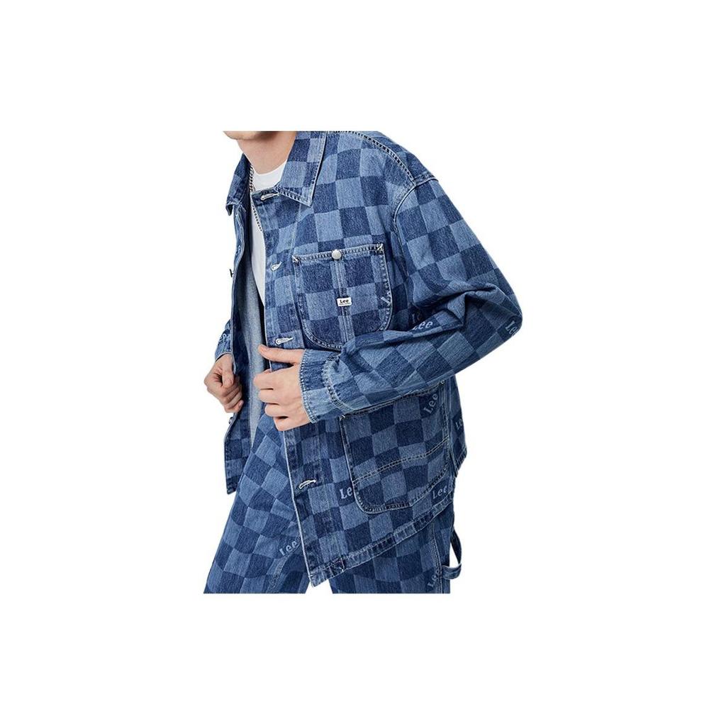 Lee Plaid Letter Print Work Denim Jacket Men Jackets Light-Blue LMT004491101291A02861