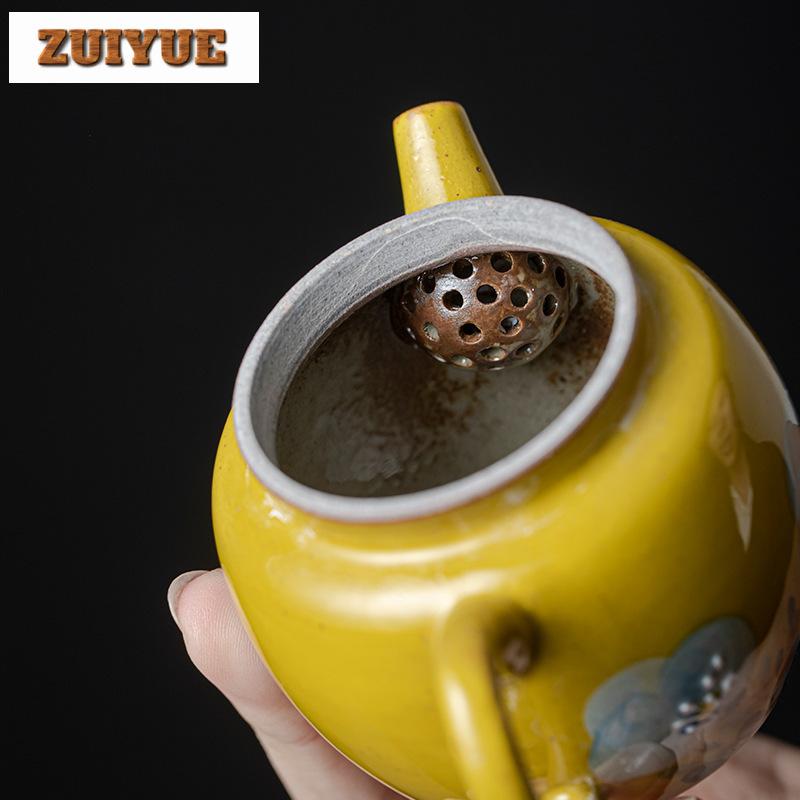 Underglaze Color Camellia Tea Pot Japanese Style Side Handle Teapot Retro Pot Tea Maker Kettle Chinese Tea Set Craft 110/140ml