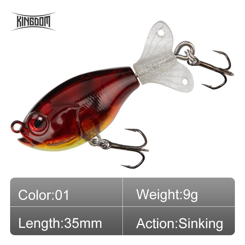 Kingdom GOLDPOP Fishing Lures 35mm 5.5g/9g Floating & Sinking Pencil Popper Hard Bait Soft Rotating Tail Topwater Wobblers Baits