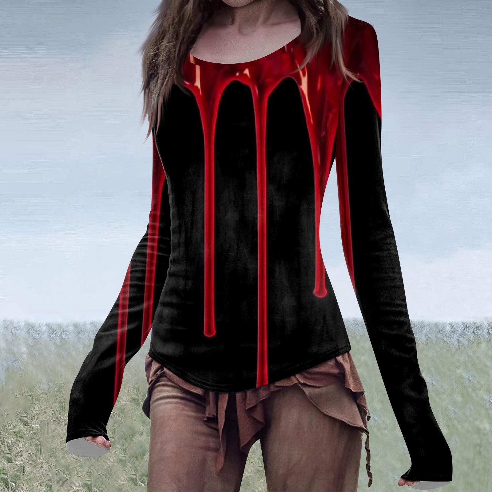 

Женская мода повседневная футболка Mori Slim с длинным рукавом и круглым вырезом на Хэллоуин M чёрный