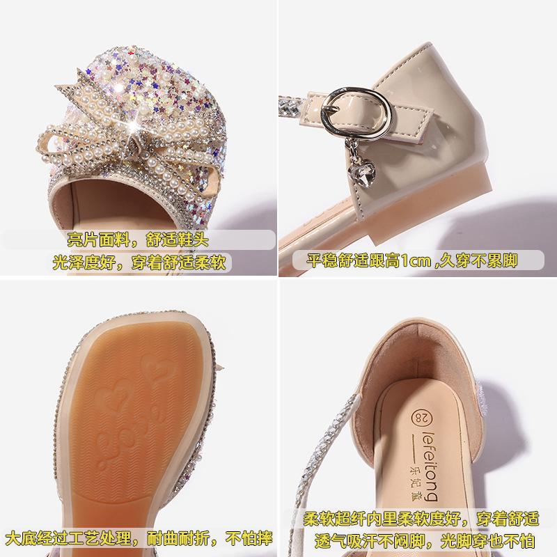 Girls Sandals Little Girls Princess Shoes Baby Girls Summer New Crystal Shoes Children's Flat Shoes Soft Sole Shoes