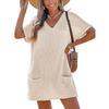 Fashionable Women's V-neck Pocket Casual Color Knitted Swimsuit Cover
