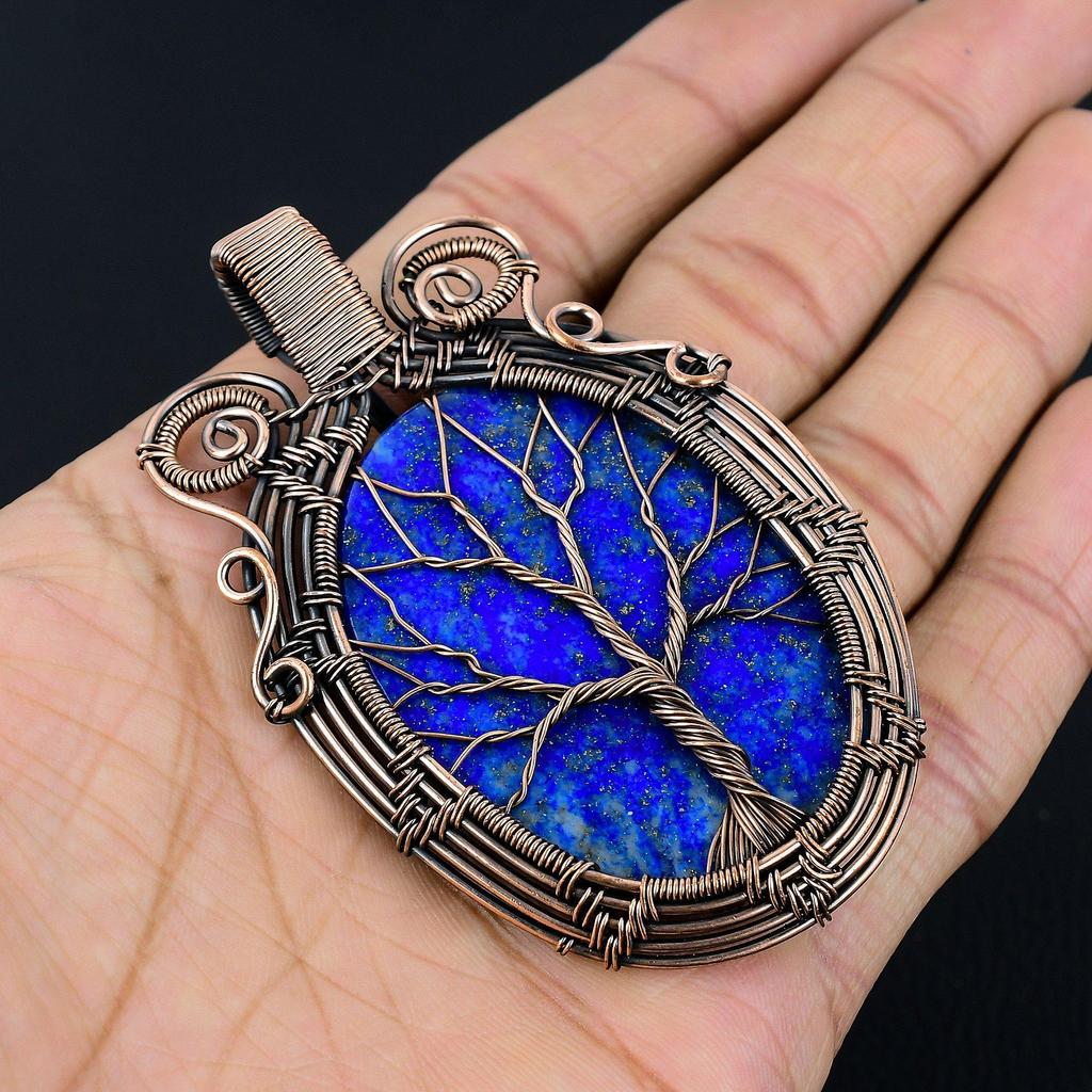 Tree Of Life Lapis Lazuli Pendant Handmade Gemstone Jewelry, 999 Copper Wire Wrapped Pendant ,Unique Design Jewelry Pendant