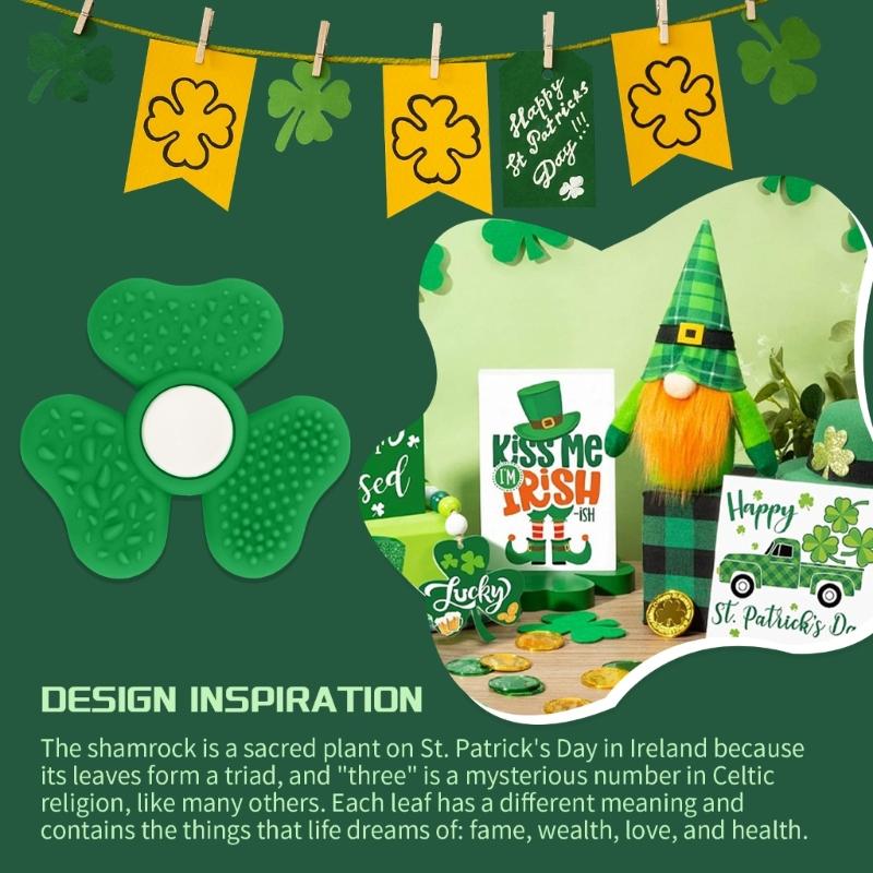 Texture Shamrock Sensory Spinner Toy For Kids Silicone Rotating Spinne Office Desk Toy For Adult Saint Patricks Day Gift