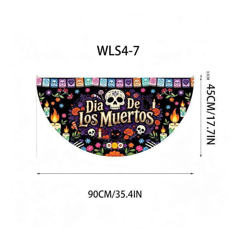 Watercolor Marigold Skeleton Day Of The Dead Fan Flag For Mexican Festival Party Decor