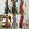 Women's V Neck Spaghetti Strap Maxi Dress Slim Fit Elastic Waist Boho Printed Cutout Side Slit Vacation Beach Dress