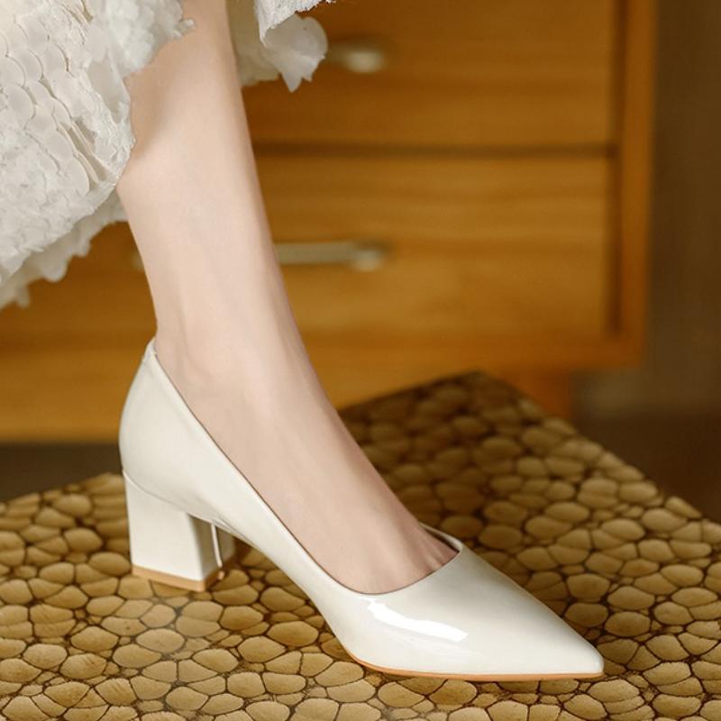 Fashion High-heeled Shoes Women 2025 Pointed Shallow Mouth Shoes Women's Thick-heeled Fashion Shoes Plus Size 42  Zapatos Para Mujer