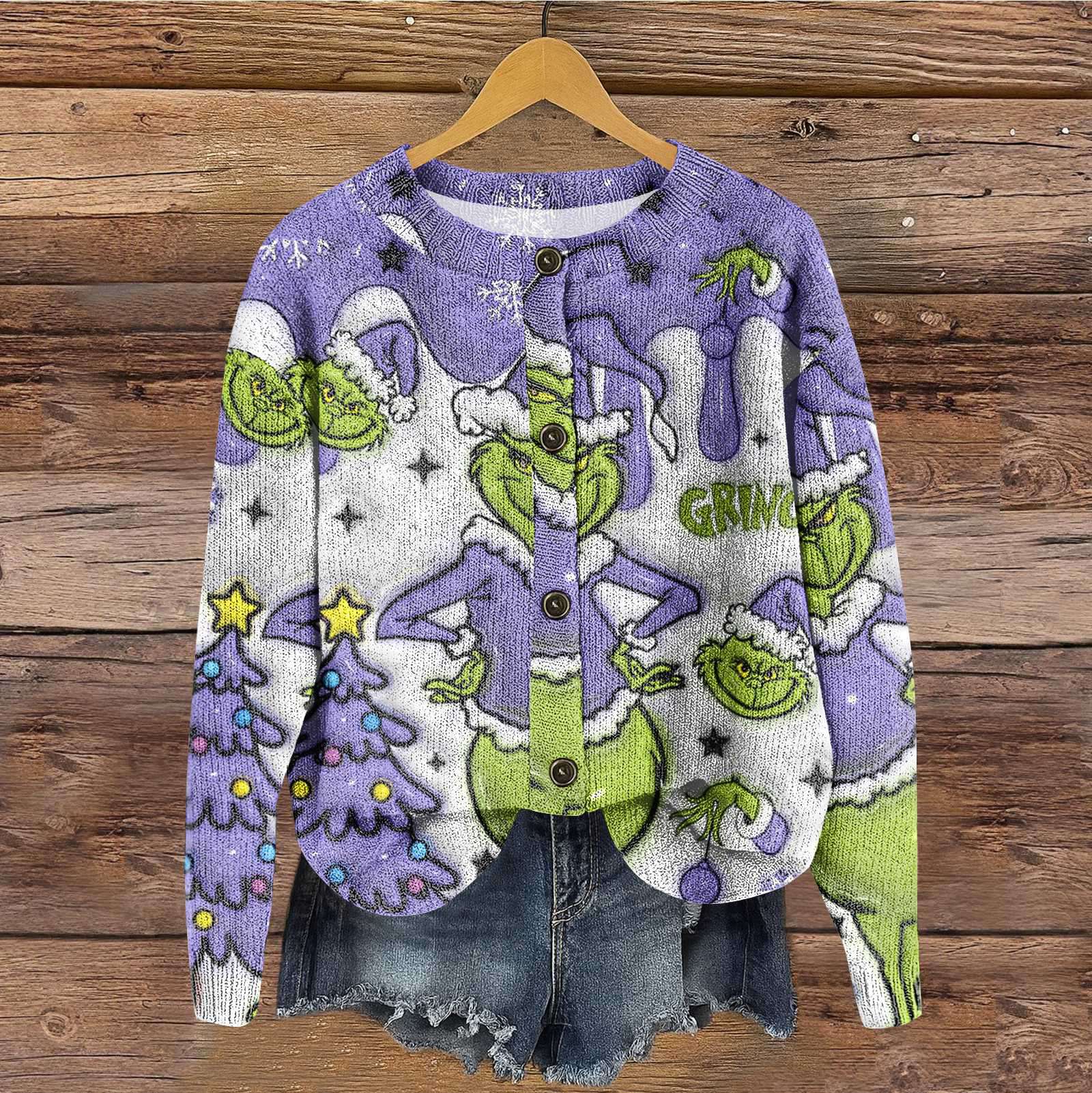 

Женский винтажный вязаный кардиган-жакет с принтом пуговиц XXL фиолетовый