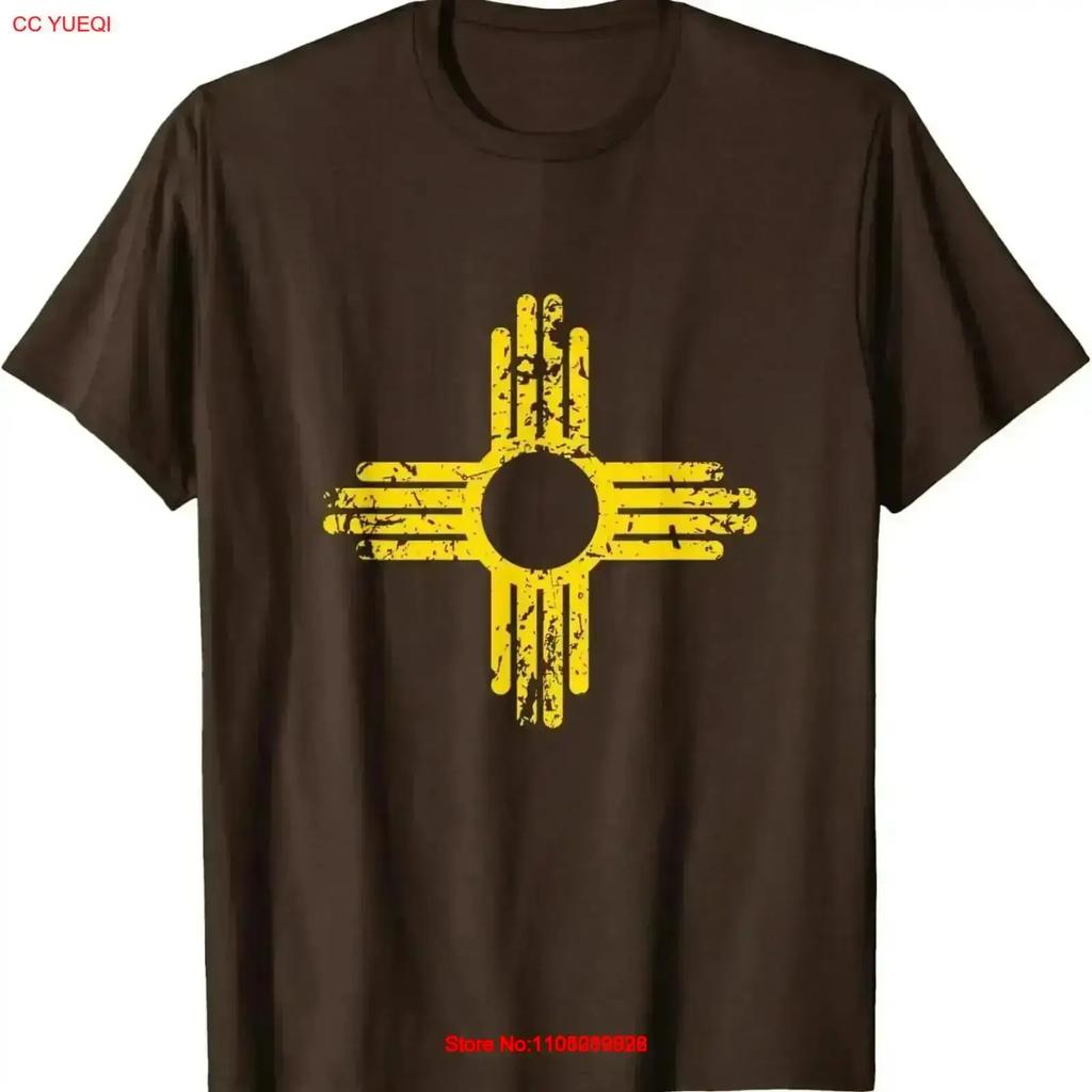 Zia Symbol Yellow Distressed Vintage Southwest T Shirt Washed Stretched Casual graphic designer clothes Slightly vintage