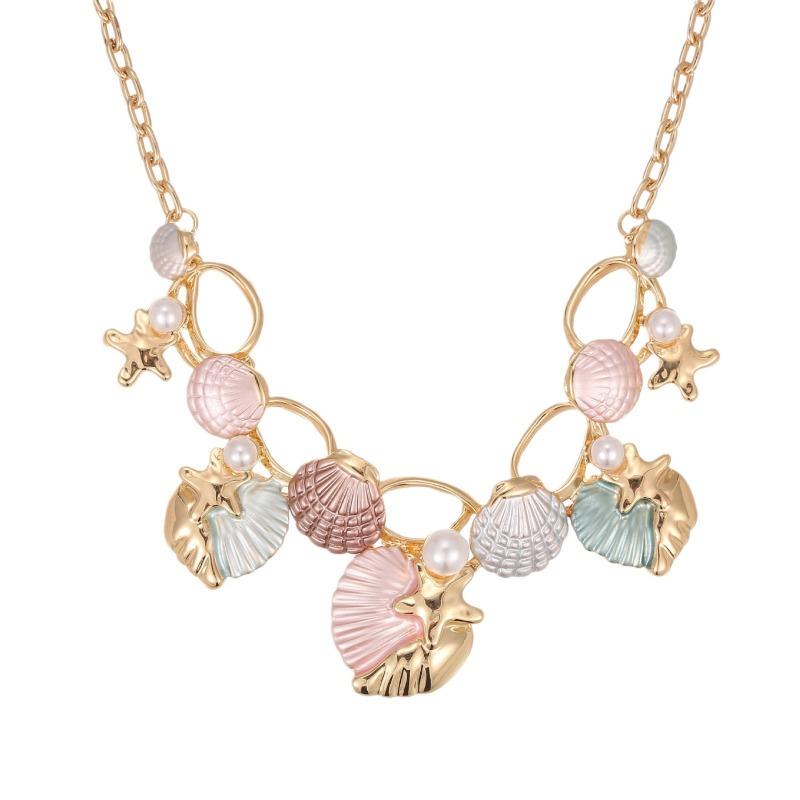 Collier Étoile de Mer Coquillage Huile Peinte Petit Frais Coquillage de Plage Polyvalent pour Dames