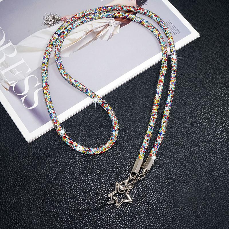 1 szt. 70CM Sznurek do telefonu Luksusowy brokatowy sznurek z cyrkoniami i kryształkami Anti-lost Wiszący na szyi kryształowy pasek na nadgarstek do telefonu komórkowego