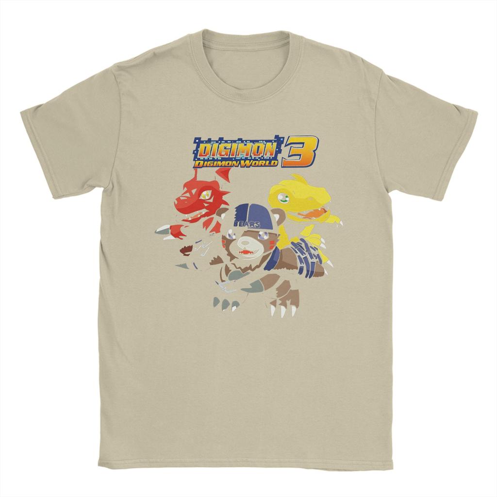 Digimon World T-Shirt Herren Baumwolle Oberteile Retro Rundhalsausschnitt Kurzarm