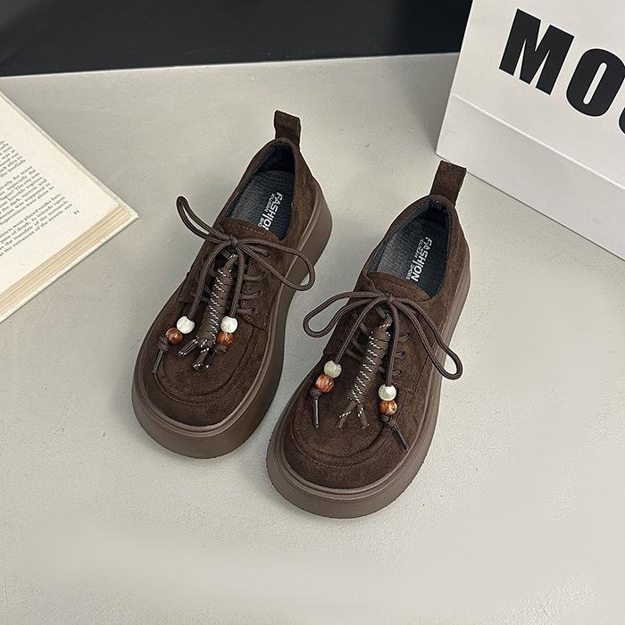 

Круглый носок на шнуровке, повседневные универсальные туфли на платформе, осень 2025, новый литературный и художественный стиль, ретро взрывные лоферы 39