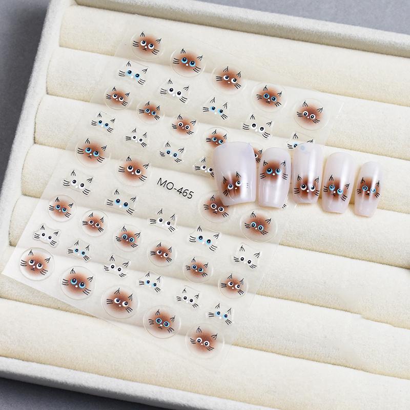 

Blue Eye Siamese Cat Nail Stickers 3D Cute Cartoon Animal Self Adhesive Manicure Ornaments Accessories DIY Nail Slider Decals коричневый