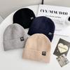 Korean Version of All-match Letter Labeling Flip Hat Brim Wool Hat Windproof Cold Hat Autumn and Winter Warm Knitted Hat Label