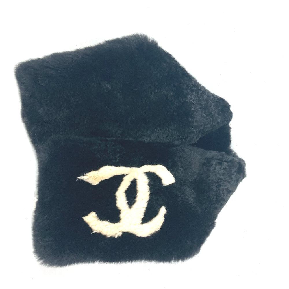 Chanel Big Coco CC CC Mark Accessories Tippets Scarf Fur Black/White